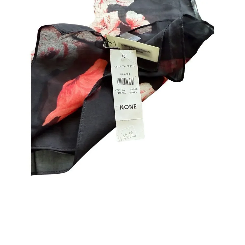 NWT Ann Taylor Womens Black Red Floral Silk Blend Sheer Lightweight Scarf